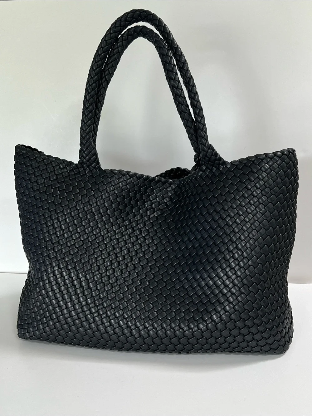 Moda Luxe Black Woven Large Tote Bag + Pouch NWT